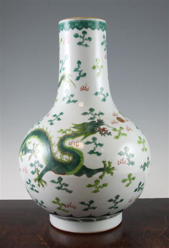 A large Chinese enamelled porcelain dragon bottle vase, Jiaqing mark but later, 41cm